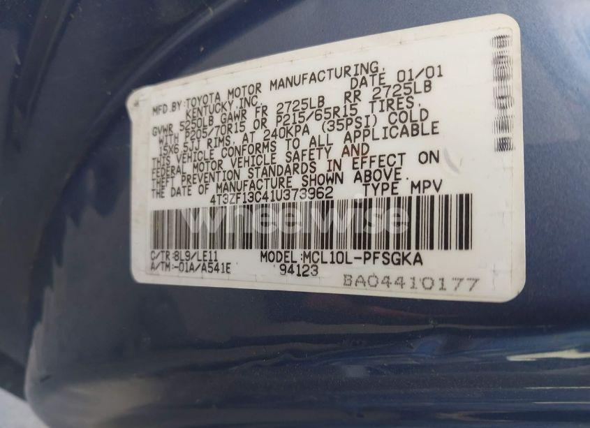 Photo 9 of 2001 Toyota Sienna XLE (VIN 4T3ZF13C41U373962)