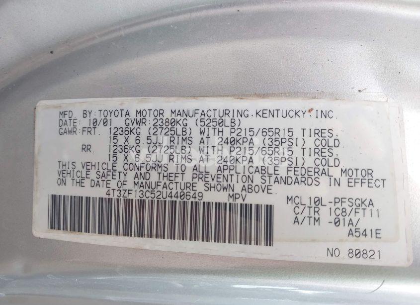 Photo 9 of 2002 Toyota Sienna LE (VIN 4T3ZF13C52U440649)