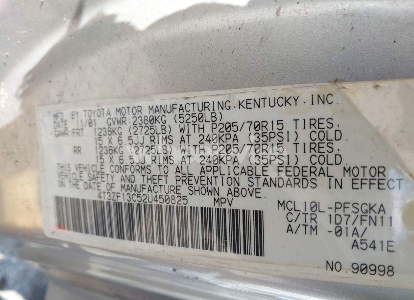 Photo 9 of 2002 Toyota Sienna LE (VIN 4T3ZF13C52U450825)