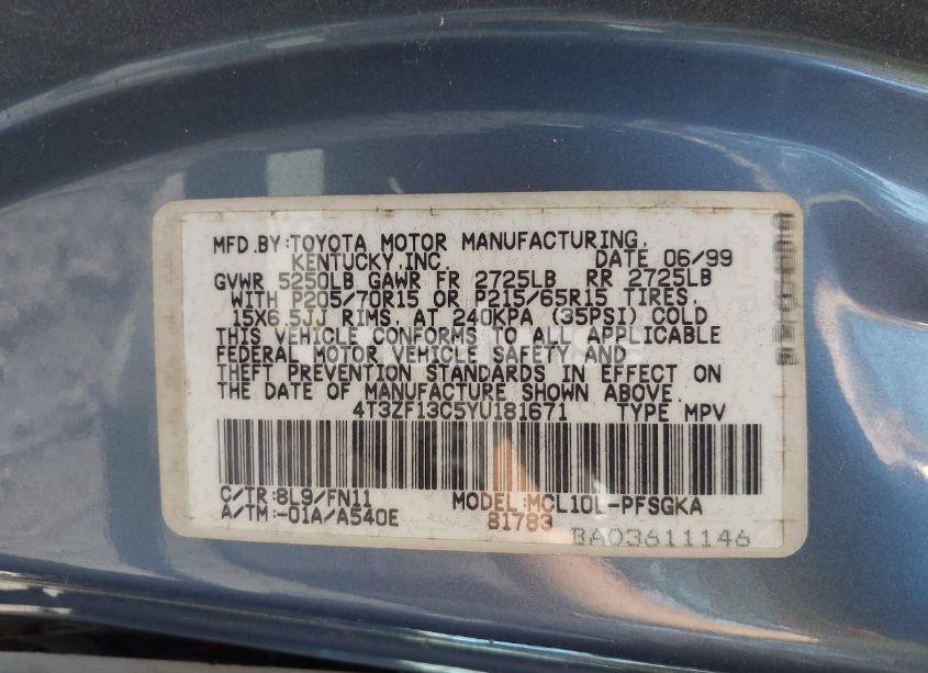 Photo 9 of 2000 Toyota Sienna LE (VIN 4T3ZF13C5YU181671)