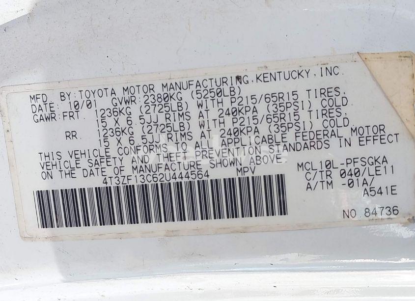 Photo 9 of 2002 Toyota Sienna XLE (VIN 4T3ZF13C62U444564)