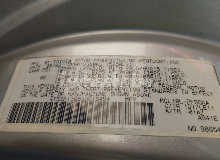 Photo 9 of 2003 Toyota Sienna LE/XLE (VIN 4T3ZF13C63U518454)