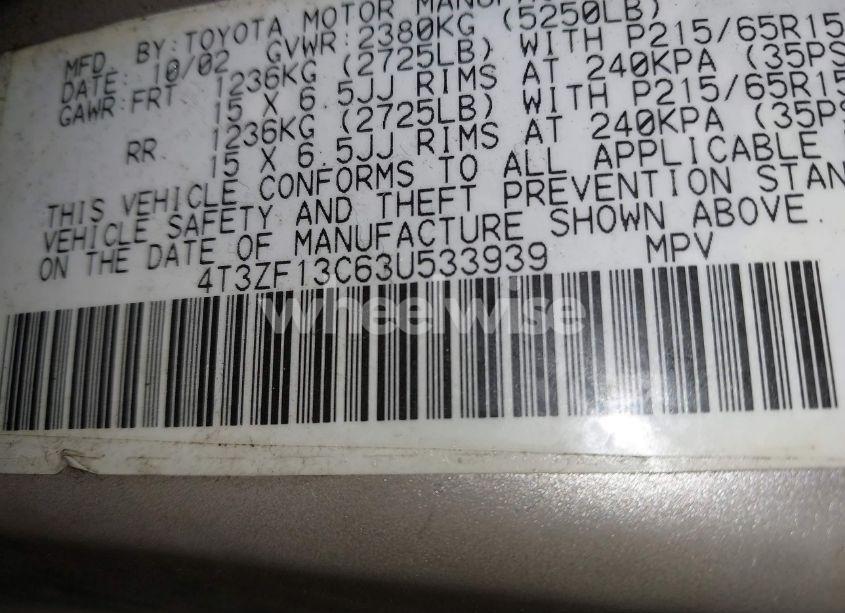 Photo 9 of 2003 Toyota Sienna LE (VIN 4T3ZF13C63U533939)