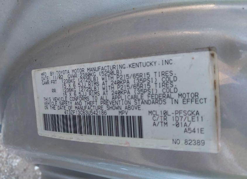 Photo 9 of 2003 Toyota Sienna XLE (VIN 4T3ZF13C63U542186)