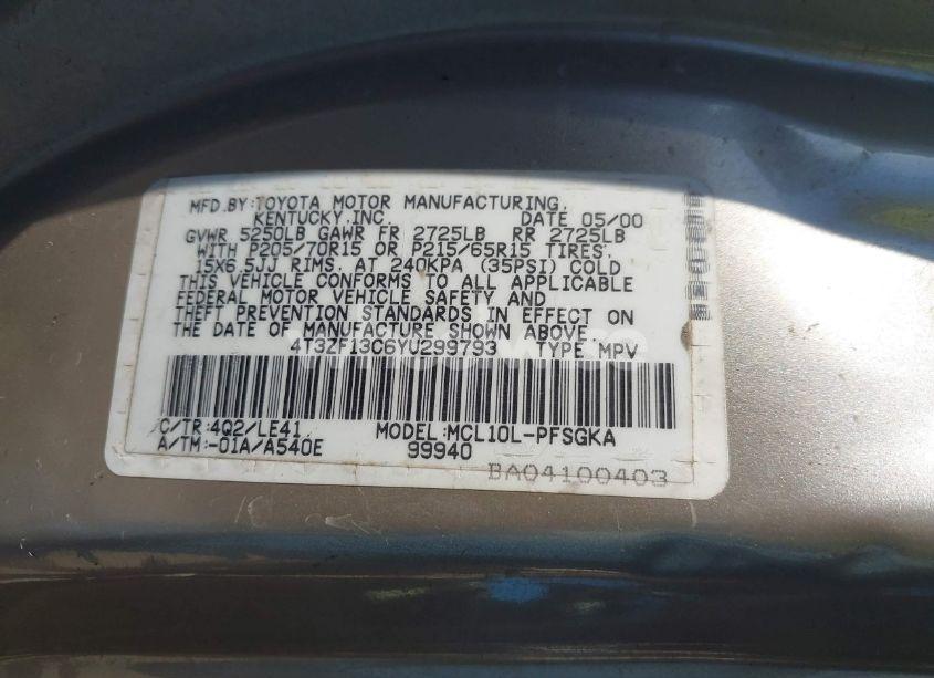 Photo 9 of 2000 Toyota Sienna XLE (VIN 4T3ZF13C6YU299793)