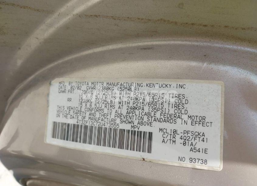 Photo 9 of 2002 Toyota Sienna LE (VIN 4T3ZF13C72U473555)