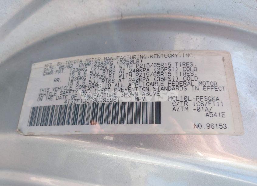 Photo 9 of 2002 Toyota Sienna LE (VIN 4T3ZF13C72U495961)