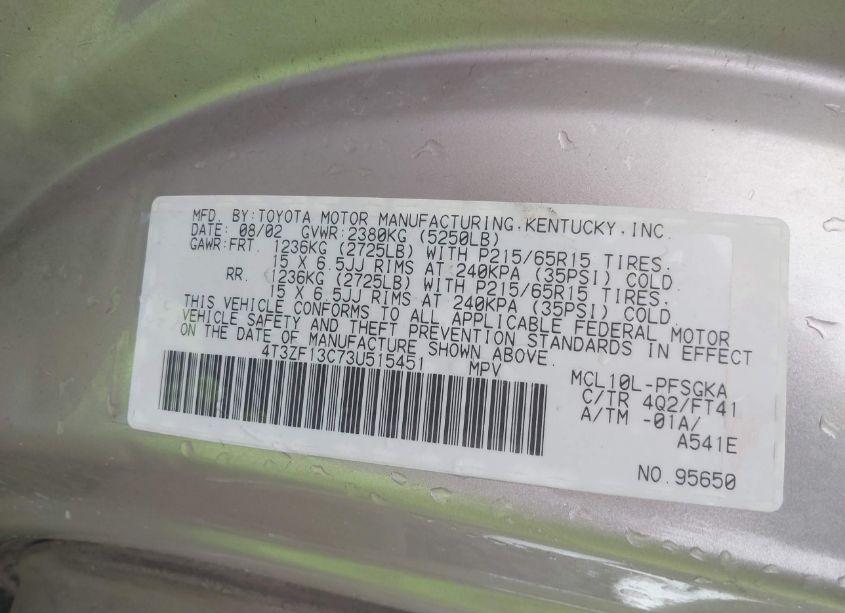 Photo 9 of 2003 Toyota Sienna LE (VIN 4T3ZF13C73U515451)