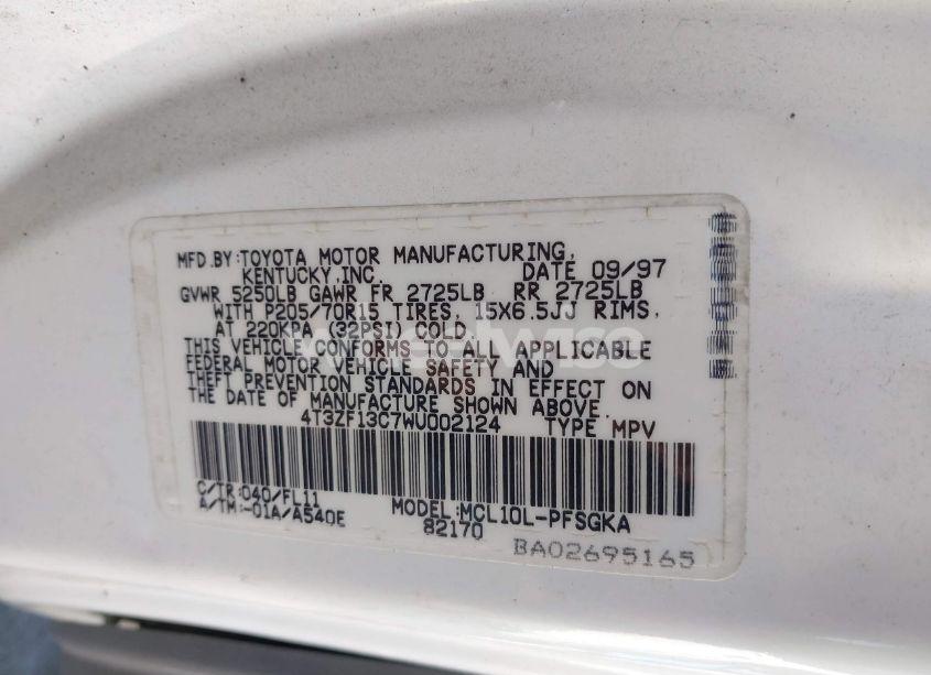 Photo 9 of 1998 Toyota Sienna LE (VIN 4T3ZF13C7WU002124)