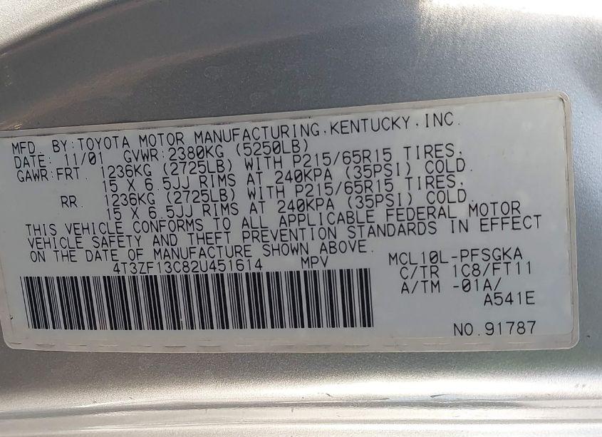 Photo 9 of 2002 Toyota Sienna LE (VIN 4T3ZF13C82U451614)