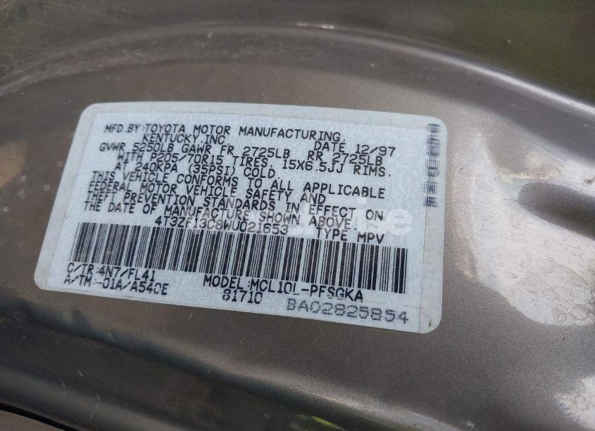 Photo 9 of 1998 Toyota Sienna LE (VIN 4T3ZF13C8WU021653)