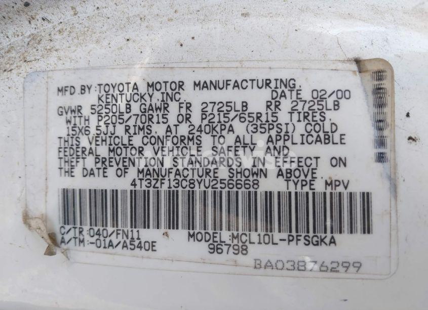 Photo 9 of 2000 Toyota Sienna LE/XLE (VIN 4T3ZF13C8YU256668)