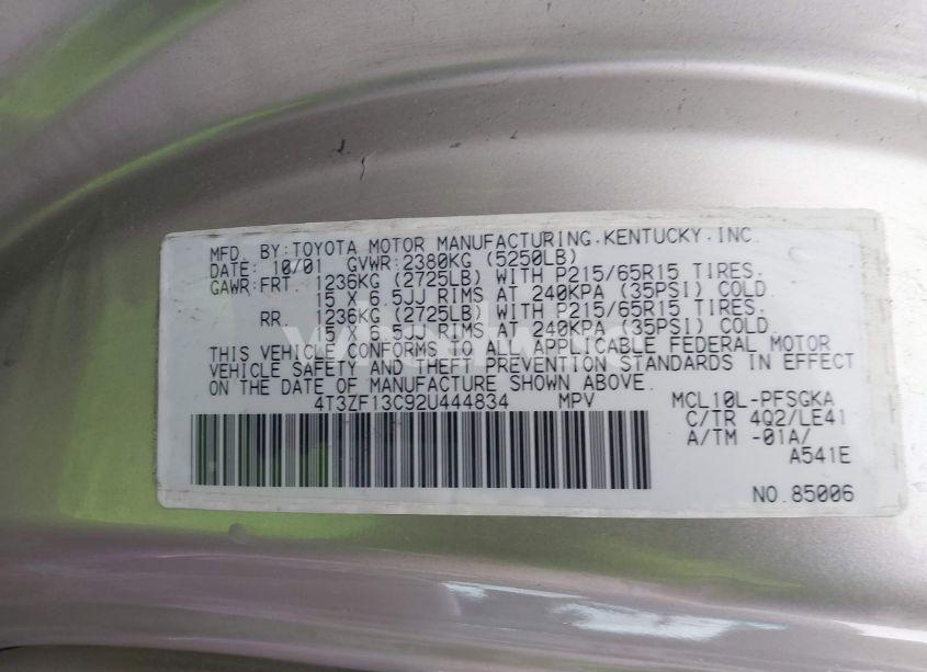 Photo 9 of 2002 Toyota Sienna XLE (VIN 4T3ZF13C92U444834)