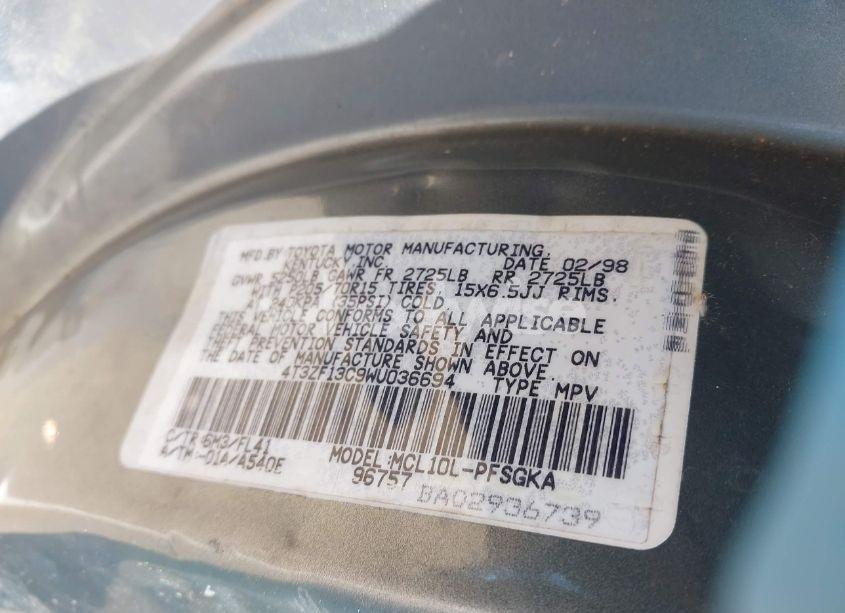 Photo 9 of 1998 Toyota Sienna LE (VIN 4T3ZF13C9WU036694)