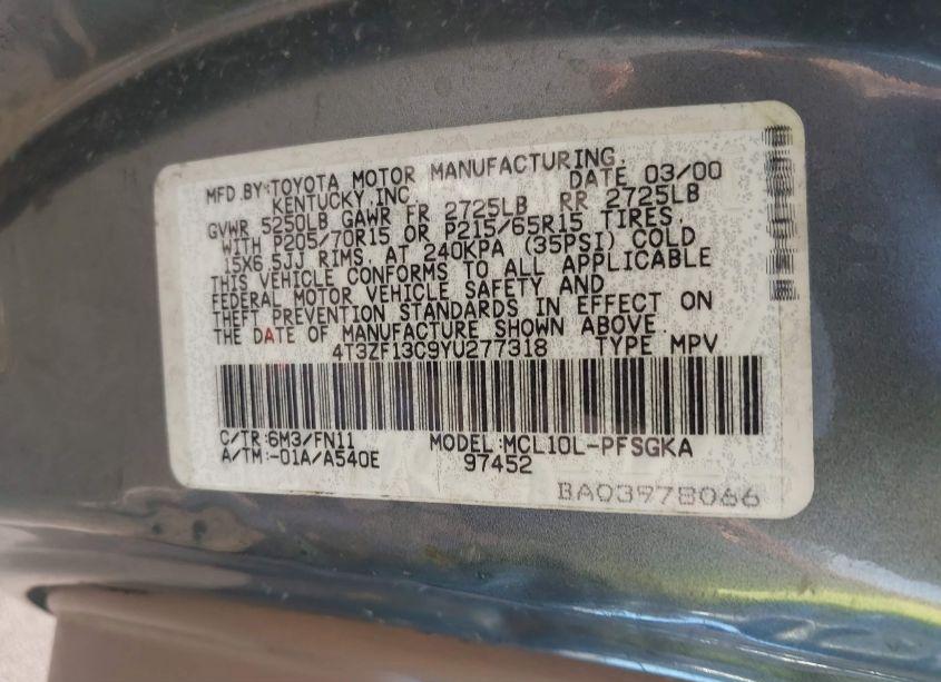 Photo 9 of 2000 Toyota Sienna LE (VIN 4T3ZF13C9YU277318)