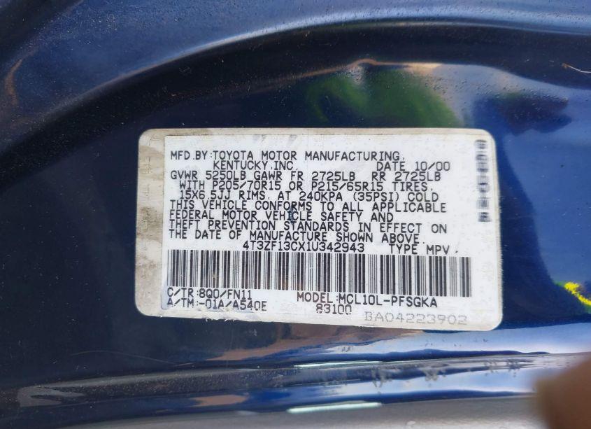 Photo 9 of 2001 Toyota Sienna LE (VIN 4T3ZF13CX1U342943)