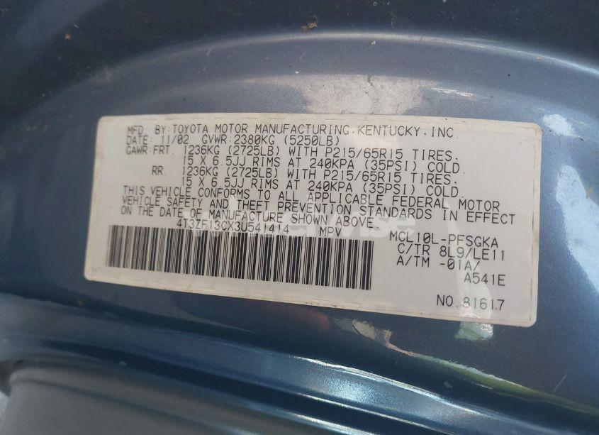 Photo 9 of 2003 Toyota Sienna LE/XLE (VIN 4T3ZF13CX3U541414)