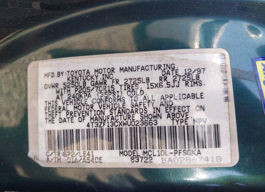 Photo 9 of 1998 Toyota Sienna XLE (VIN 4T3ZF13CXWU023663)