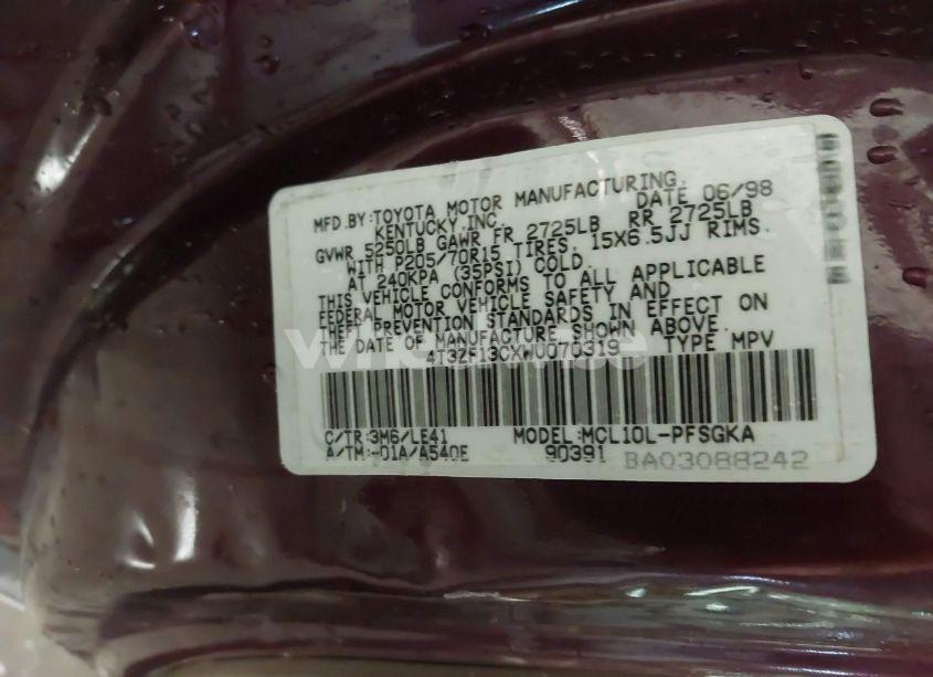 Photo 9 of 1998 Toyota Sienna XLE (VIN 4T3ZF13CXWU070319)