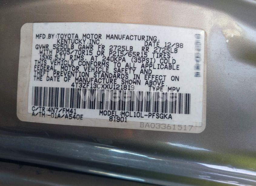 Photo 9 of 1999 Toyota Sienna XLE (VIN 4T3ZF13CXXU121819)