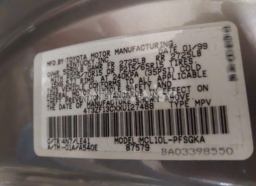 Photo 9 of 1999 Toyota Sienna LE/XLE (VIN 4T3ZF13CXXU127488)