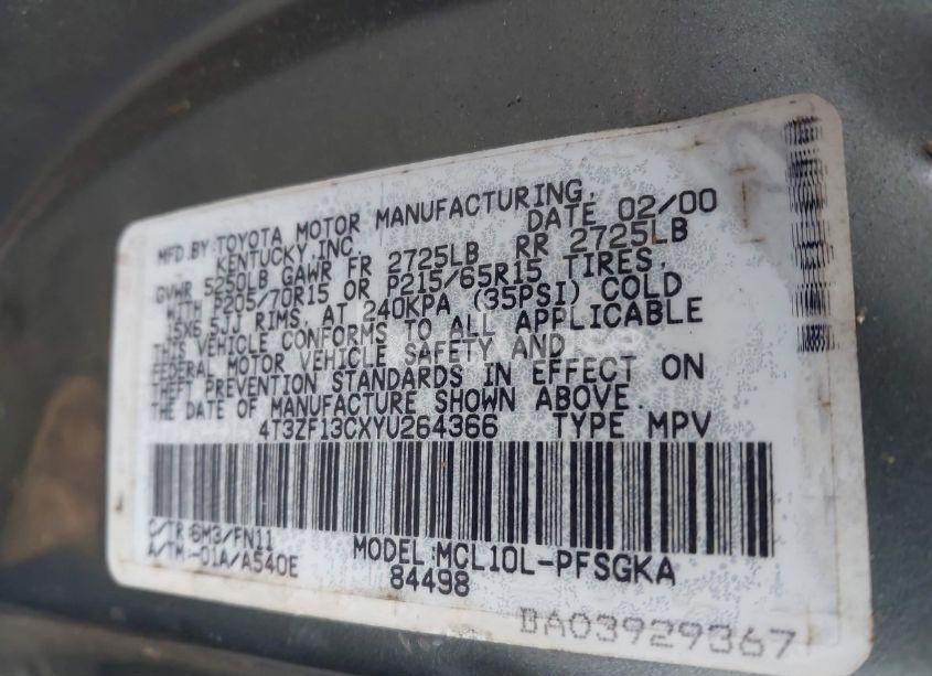 Photo 9 of 2000 Toyota Sienna LE (VIN 4T3ZF13CXYU264366)