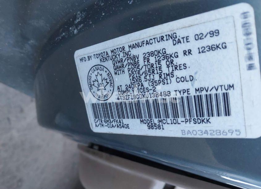 Photo 8 of 1999 Toyota Sienna CE (VIN 4T3ZF19C0XU138488)