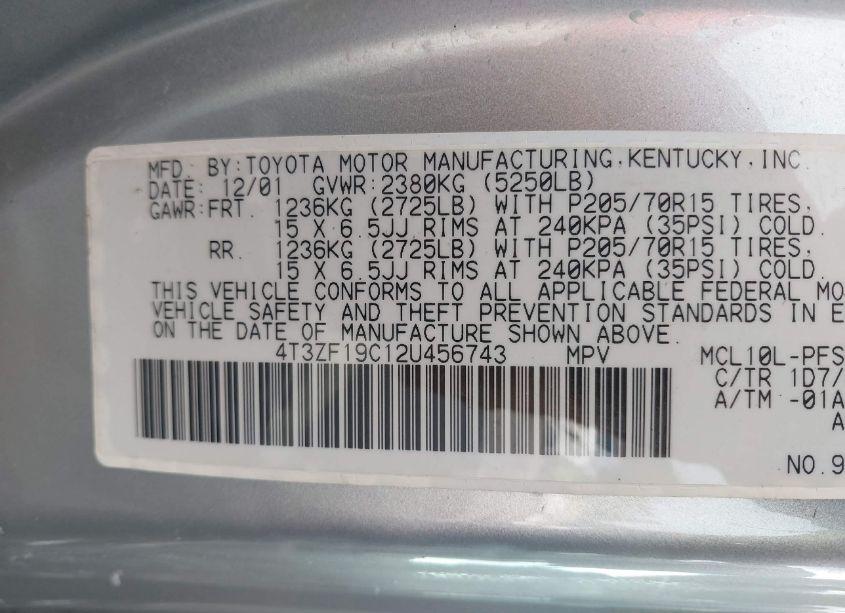 Photo 9 of 2002 Toyota Sienna CE (VIN 4T3ZF19C12U456743)