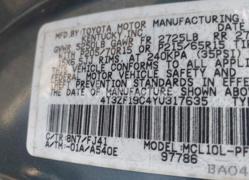 Photo 9 of 2000 Toyota Sienna CE (VIN 4T3ZF19C4YU317635)
