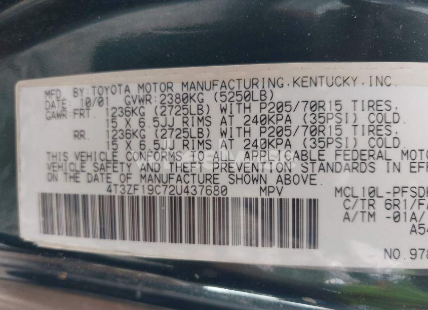 Photo 9 of 2002 Toyota Sienna CE (VIN 4T3ZF19C72U437680)