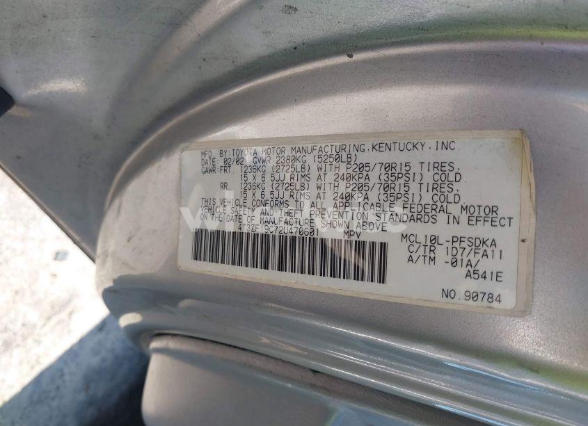 Photo 9 of 2002 Toyota Sienna CE (VIN 4T3ZF19C72U470601)