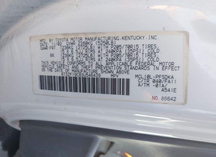 Photo 9 of 2003 Toyota Sienna CE (VIN 4T3ZF19C83U546439)