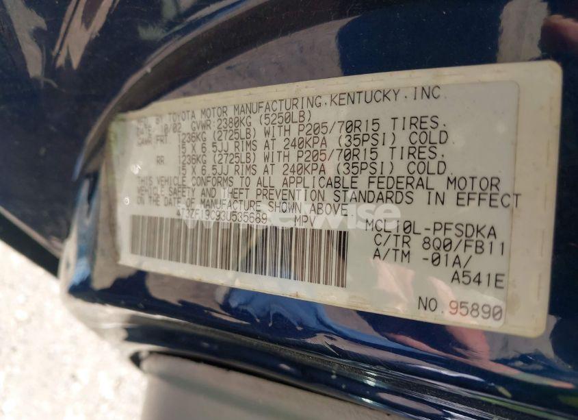 Photo 9 of 2003 Toyota Sienna CE (VIN 4T3ZF19C93U535689)