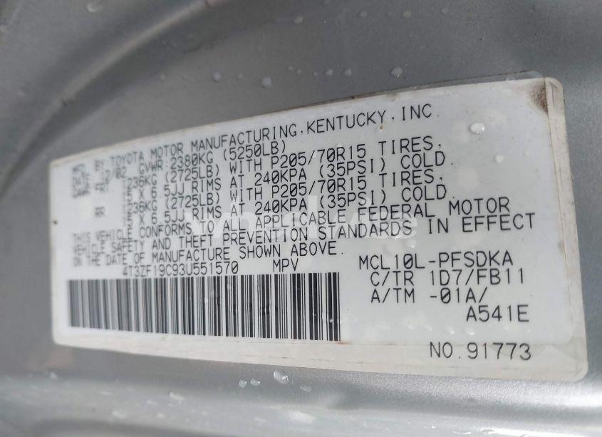 Photo 9 of 2003 Toyota Sienna CE (VIN 4T3ZF19C93U551570)