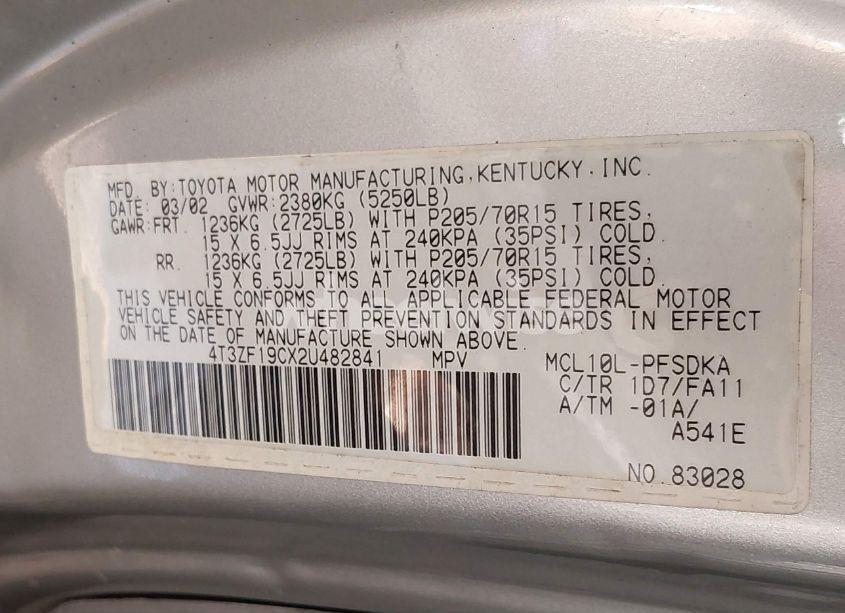 Photo 9 of 2002 Toyota Sienna CE (VIN 4T3ZF19CX2U482841)