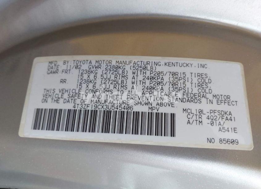 Photo 9 of 2003 Toyota Sienna CE (VIN 4T3ZF19CX3U545406)