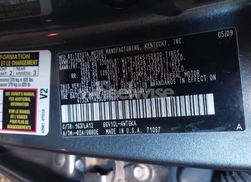 Photo 9 of 2009 Toyota Venza BASE V6 (VIN 4T3ZK11A29U010522)