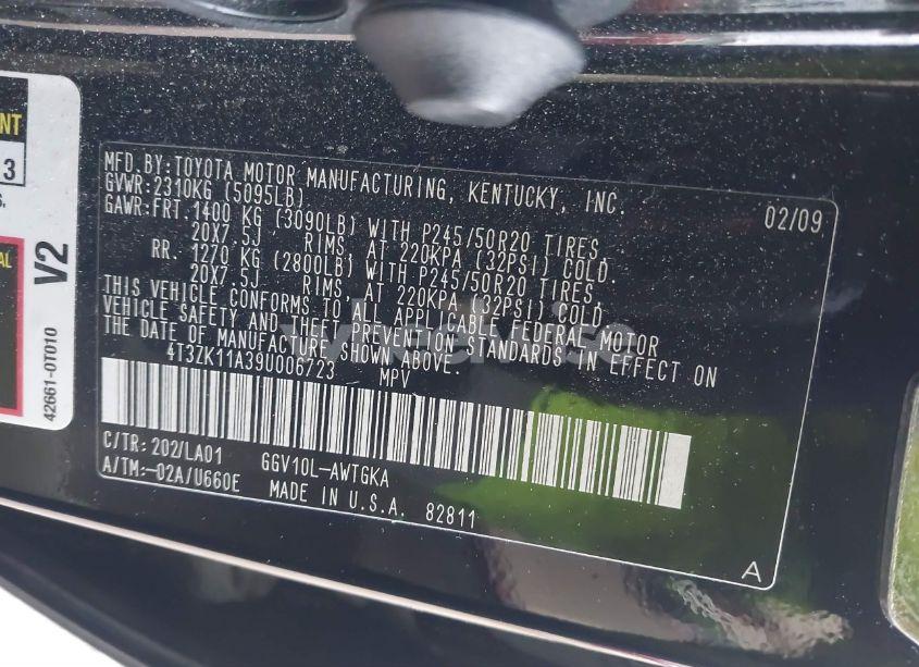 Photo 9 of 2009 Toyota Venza BASE V6 (VIN 4T3ZK11A39U006723)