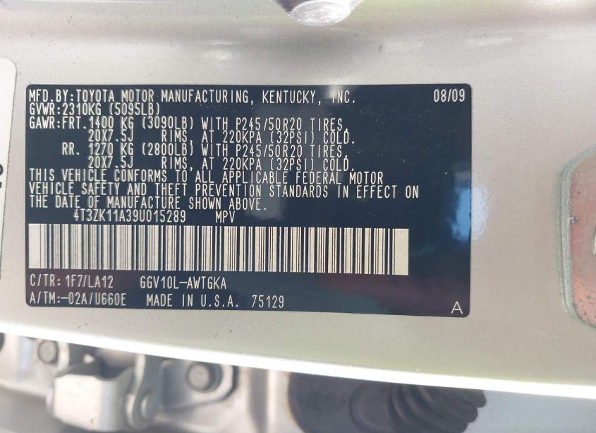 Photo 9 of 2009 Toyota Venza BASE V6 (VIN 4T3ZK11A39U015289)