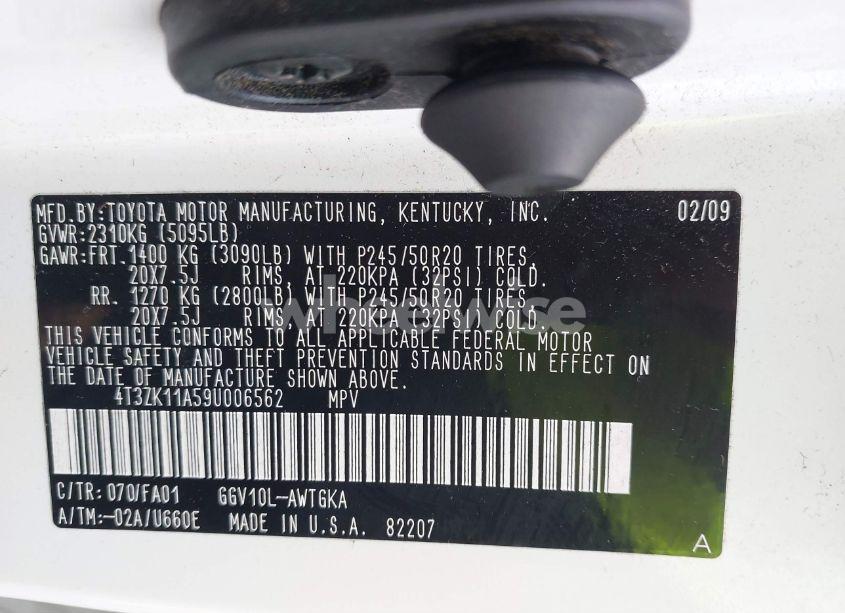 Photo 9 of 2009 Toyota Venza BASE V6 (VIN 4T3ZK11A59U006562)