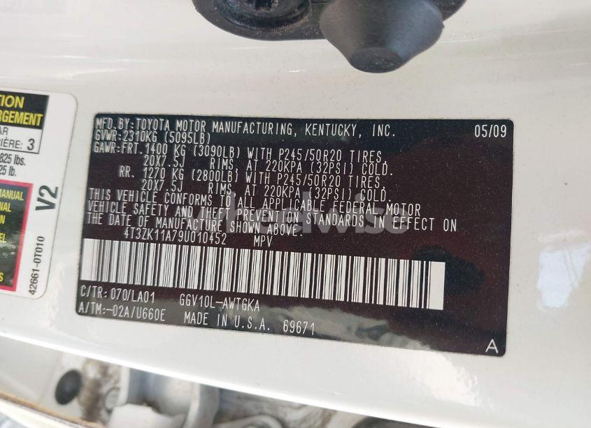 Photo 9 of 2009 Toyota Venza BASE V6 (VIN 4T3ZK11A79U010452)