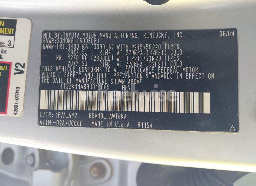 Photo 9 of 2009 Toyota Venza BASE V6 (VIN 4T3ZK11A89U011089)