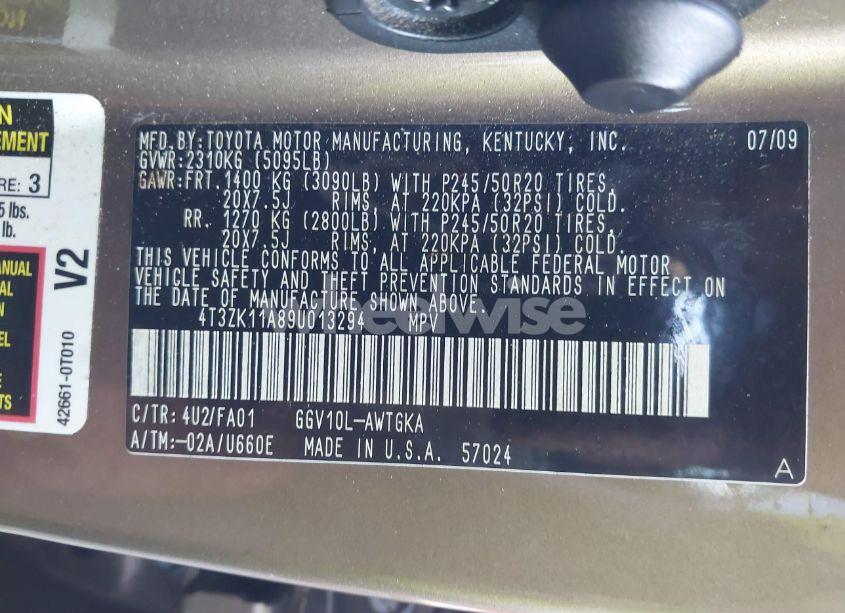 Photo 9 of 2009 Toyota Venza BASE V6 (VIN 4T3ZK11A89U013294)