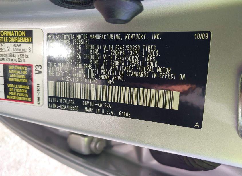Photo 9 of 2009 Toyota Venza BASE V6 (VIN 4T3ZK11A89U018947)