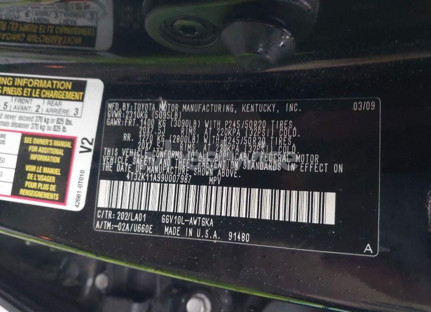 Photo 9 of 2009 Toyota Venza BASE V6 (VIN 4T3ZK11A99U007987)