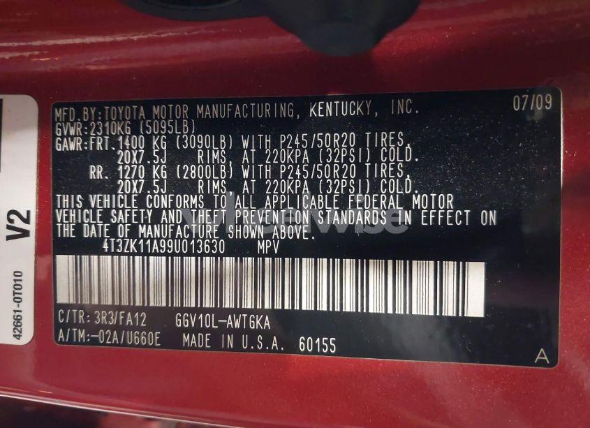 Photo 9 of 2009 Toyota Venza BASE V6 (VIN 4T3ZK11A99U013630)