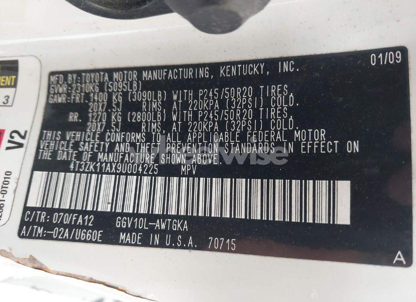 Photo 9 of 2009 Toyota Venza BASE V6 (VIN 4T3ZK11AX9U004225)