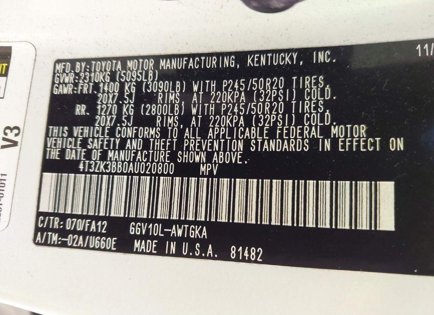 Photo 9 of 2010 Toyota Venza BASE V6 (VIN 4T3ZK3BB0AU020800)