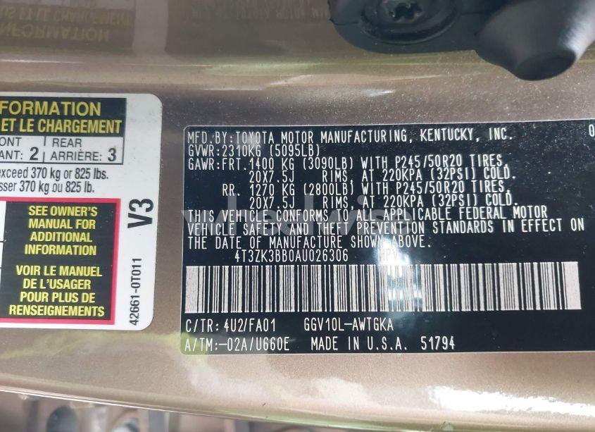 Photo 9 of 2010 Toyota Venza BASE V6 (VIN 4T3ZK3BB0AU026306)