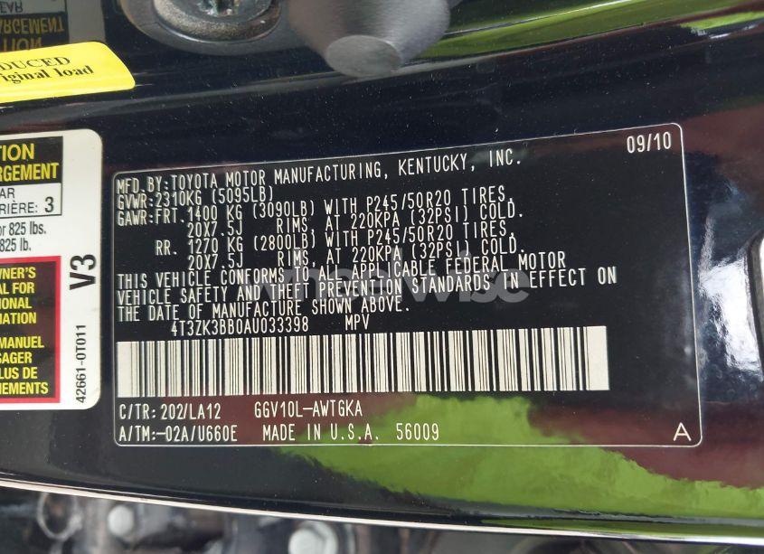Photo 9 of 2010 Toyota Venza BASE V6 (VIN 4T3ZK3BB0AU033398)